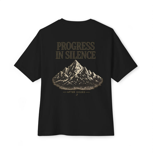 Progress in Silence Mountain Tee — Oversized Boxy Graphic T-Shirt