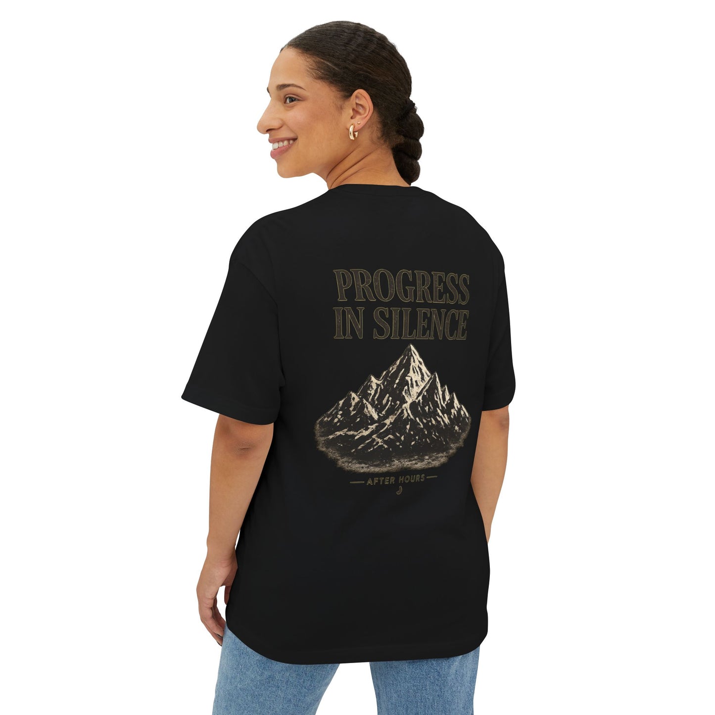 Progress in Silence Mountain Tee — Oversized Boxy Graphic T-Shirt