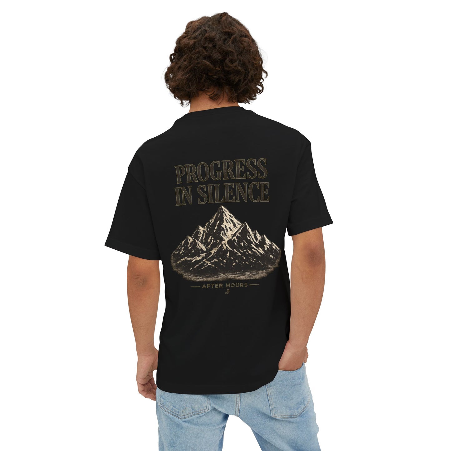 Progress in Silence Mountain Tee — Oversized Boxy Graphic T-Shirt